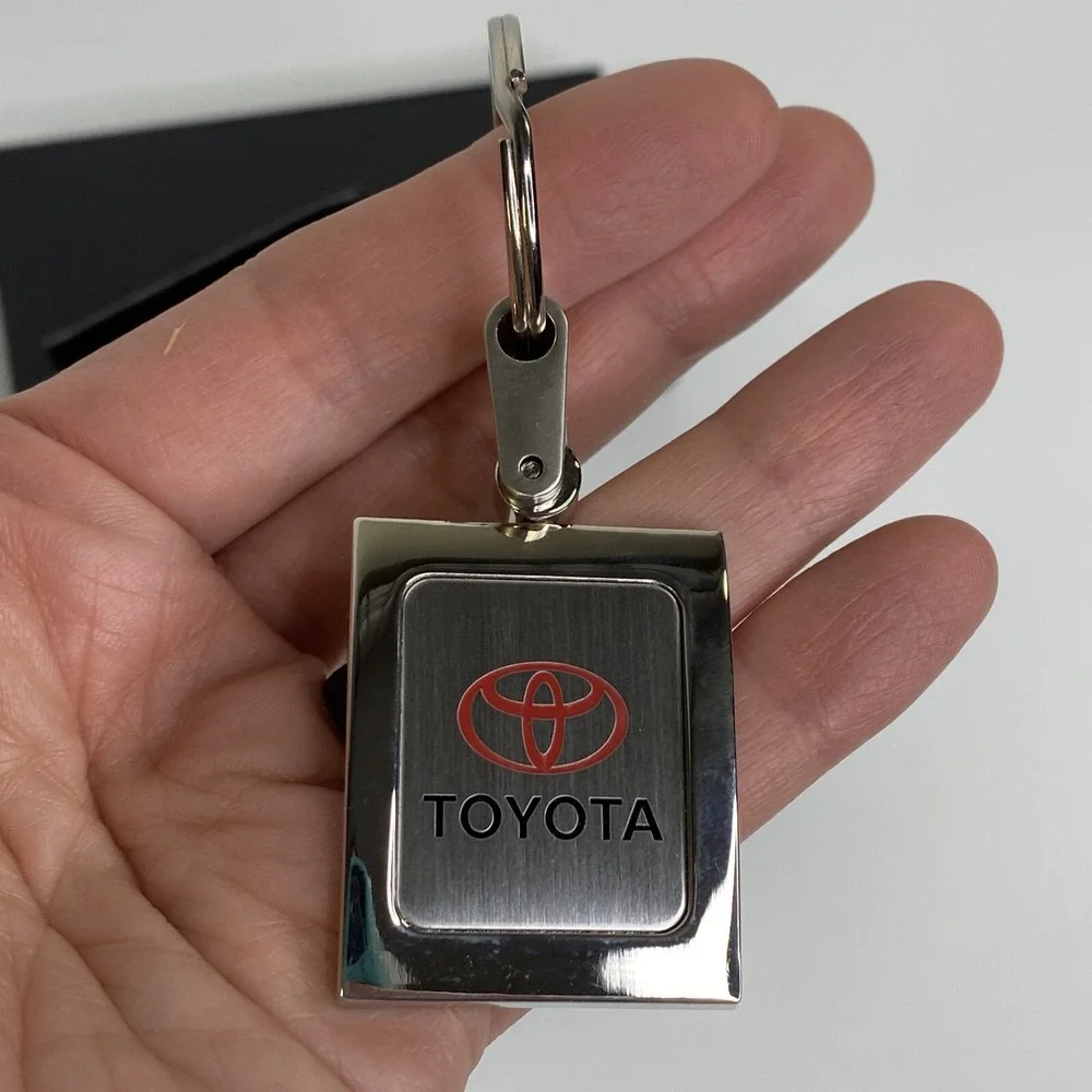 Toyota Metal Keychain Square Logo Red Emblem Etched North Charlotte‎ Dealer